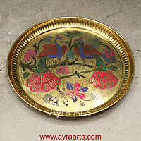 Brass Plate for Pooja Engraved Printed Peacock Design Inside