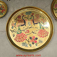 Brass Plate for Pooja Engraved Printed Peacock Design Inside