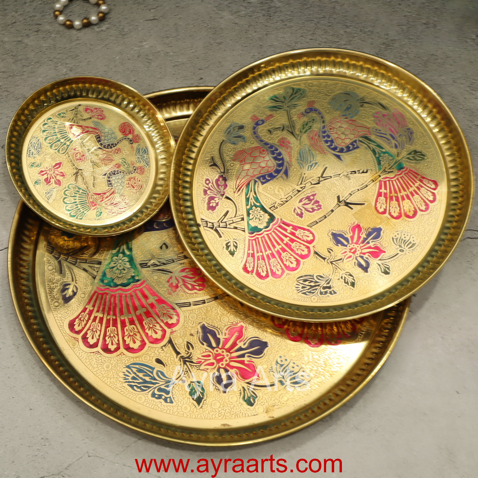 Brass Plate for Pooja Engraved Printed Peacock Design Inside