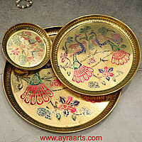 Brass Plate for Pooja Engraved Printed Peacock Design Inside