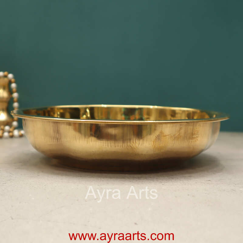 Pure Brass Design Embossed Pooja Plate - 9 Inch Length