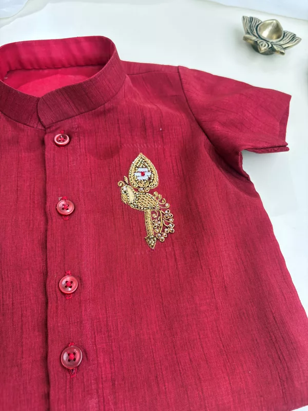 Peacock Vel Hand embroidered Veshti Shirt Set