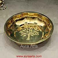Pure Brass Design Embossed Pooja Plate - 9 Inch Length
