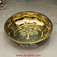 Pure Brass Design Embossed Pooja Plate - 9 Inch Length