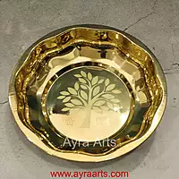 Pure Brass Design Embossed Pooja Plate - 9 Inch Length
