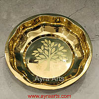 Pure Brass Design Embossed Pooja Plate - 9 Inch Length