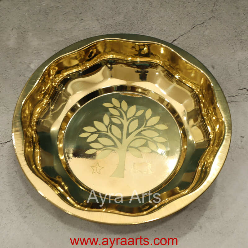 Pure Brass Design Embossed Pooja Plate - 9 Inch Length