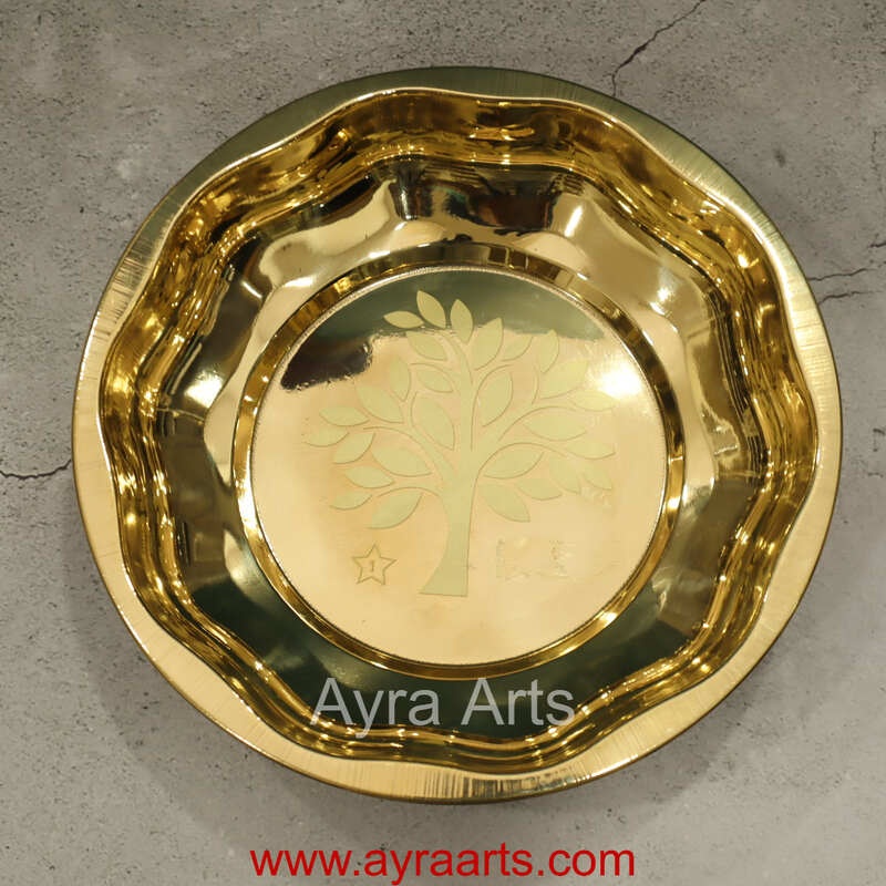 Pure Brass Design Embossed Pooja Plate - 9 Inch Length