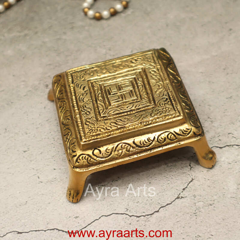 Brass Swasthik Chowki - 4.5 Inch Height