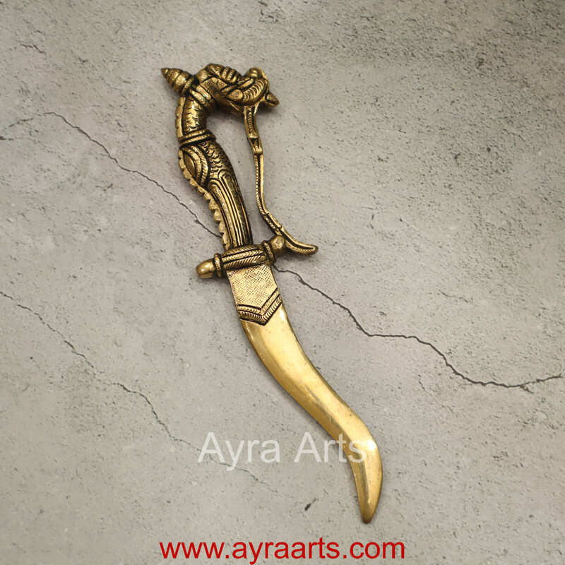 Pure Brass Sword Talwar Showpiece - 9 Inch Length