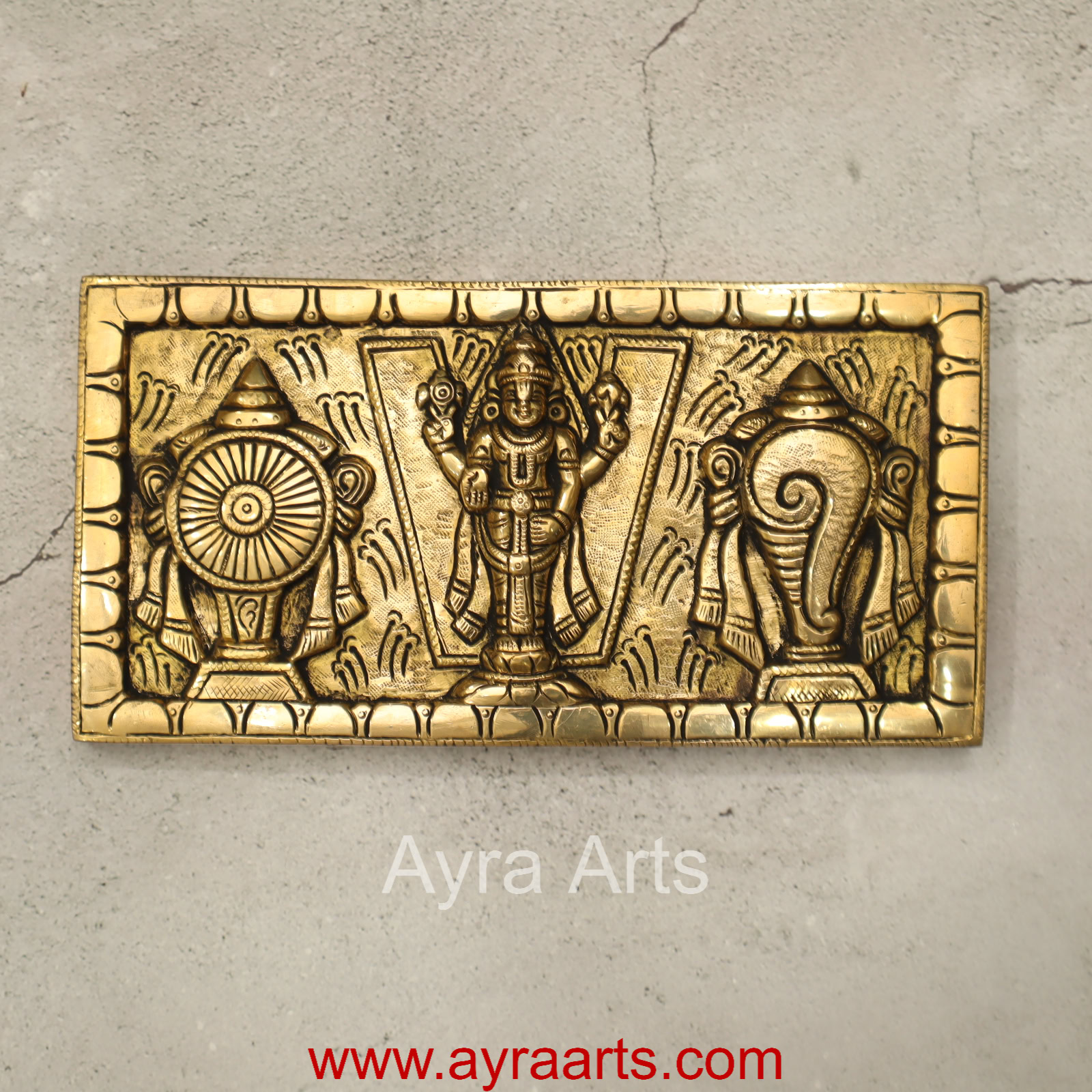 Brass Tirupati Balaji Shankh Chakra Namah Wall Hanging - 5 Inch Height