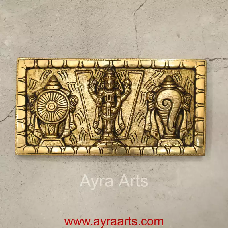 Brass Tirupati Balaji Shankh Chakra Namah Wall Hanging - 5 Inch Height