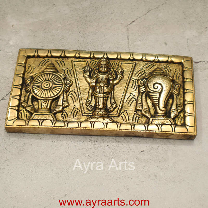 Brass Tirupati Balaji Shankh Chakra Namah Wall Hanging - 5 Inch Height