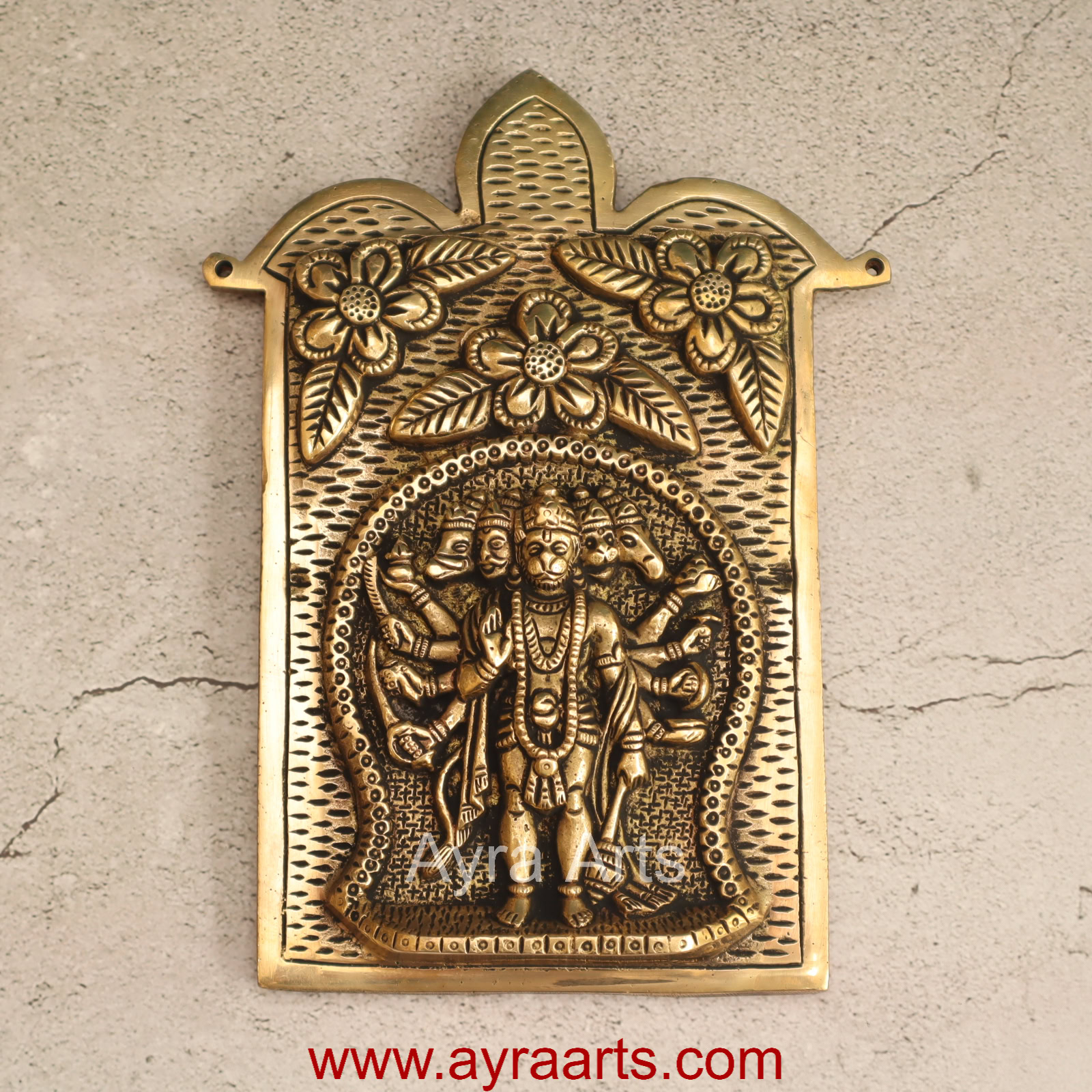 Brass Shri Panchmukhi Hanuman Ji Wall Hanging Frame - 9 Inch Height