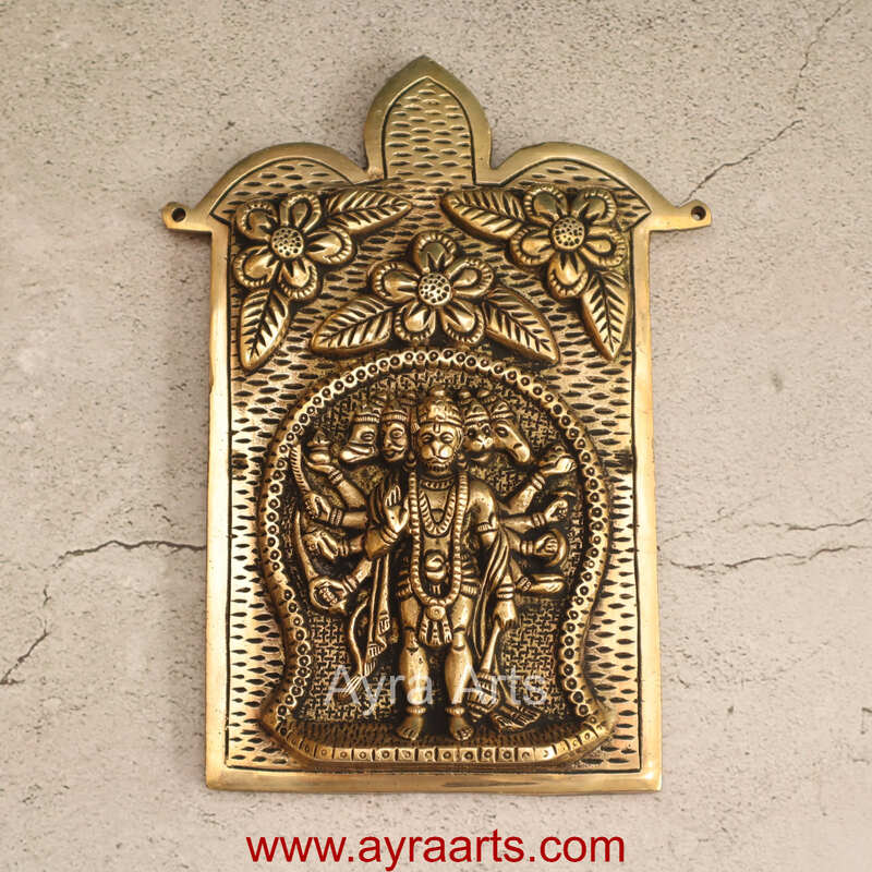 Brass Shri Panchmukhi Hanuman Ji Wall Hanging Frame - 9 Inch Height