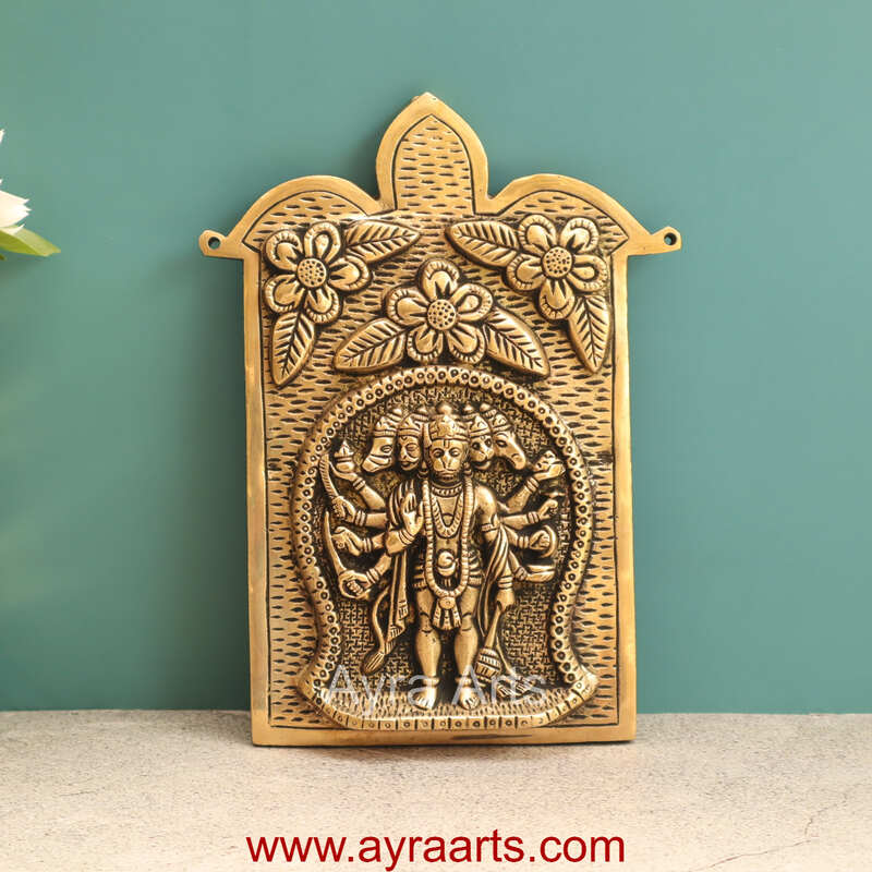 Brass Shri Panchmukhi Hanuman Ji Wall Hanging Frame - 9 Inch Height