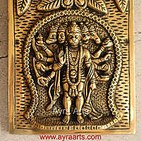 Brass Shri Panchmukhi Hanuman Ji Wall Hanging Frame - 9 Inch Height
