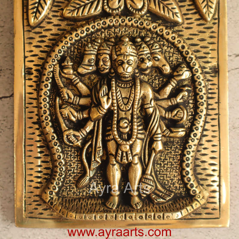 Brass Shri Panchmukhi Hanuman Ji Wall Hanging Frame - 9 Inch Height