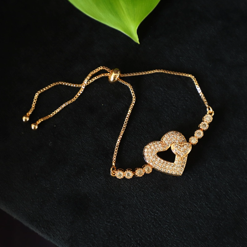 rose gold chain braclet - heart shape with round design