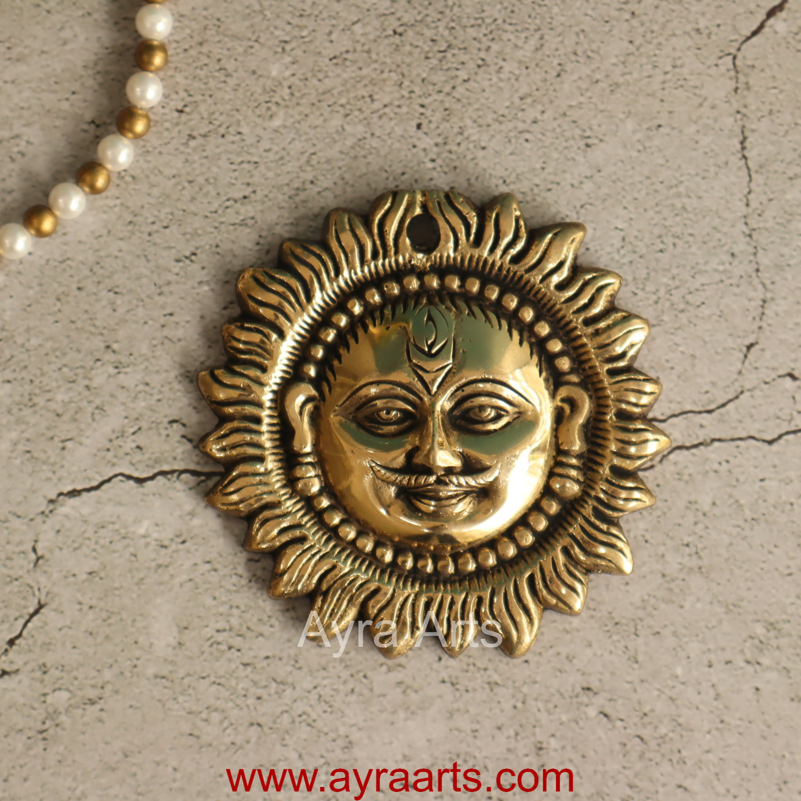 Brass Surya (Sun) Face Wall Hanging Vastu Figurine Surya Positivity Home Entrance Door Office Decor - 4 Inch Height