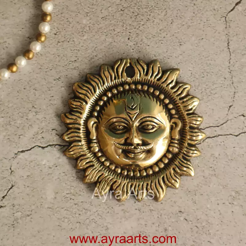 Brass Surya (Sun) Face Wall Hanging Vastu Figurine Surya Positivity Home Entrance Door Office Decor - 4 Inch Height