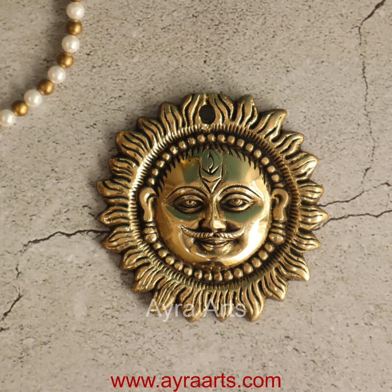 Brass Surya (Sun) Face Wall Hanging Vastu Figurine Surya Positivity Home Entrance Door Office Decor - 4 Inch Height