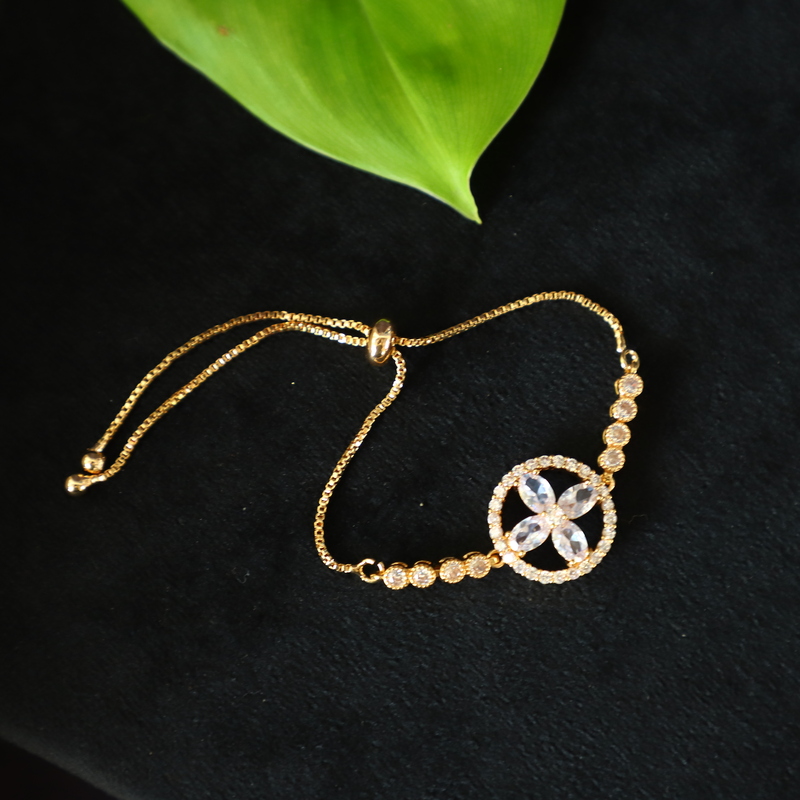 rose gold chain bracelet -Round with flower model bracelet
