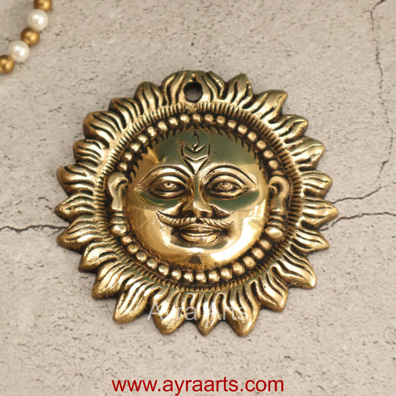 Brass Surya (Sun) Face Wall Hanging Vastu Figurine Surya Positivity Home Entrance Door Office Decor - 4 Inch Height