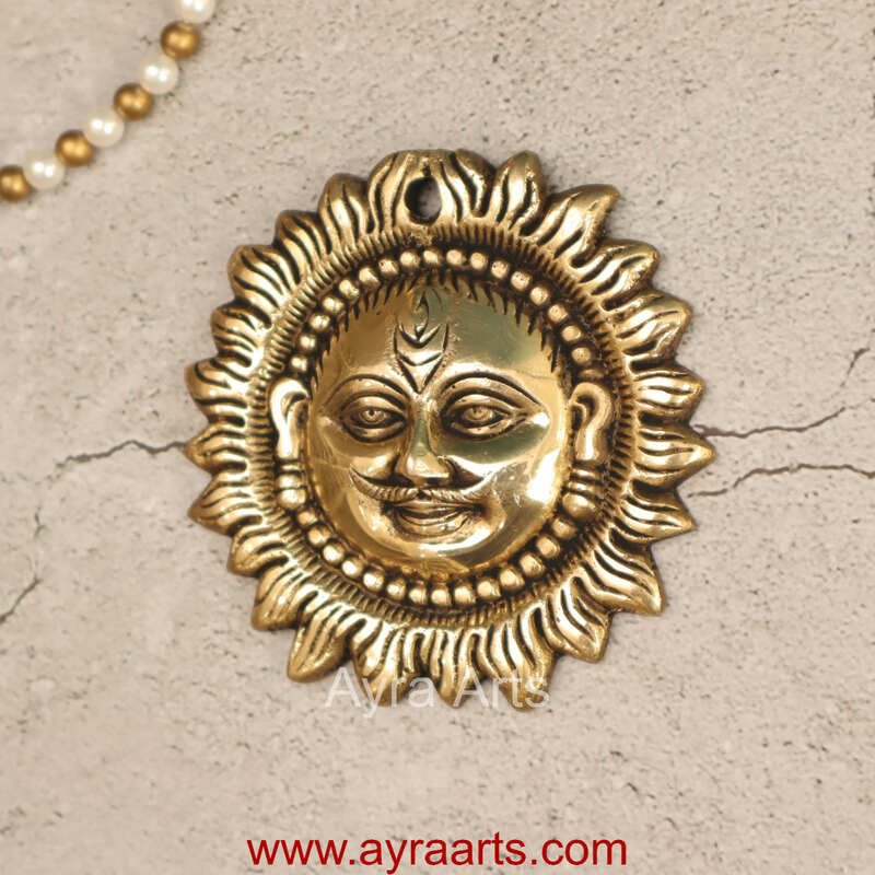 Brass Surya (Sun) Face Wall Hanging Vastu Figurine Surya Positivity Home Entrance Door Office Decor - 4 Inch Height