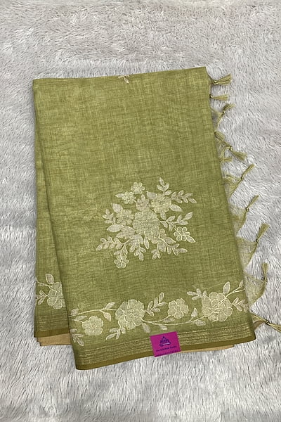 MADAVI LINEN TISSUE SAREE SWS326- Green