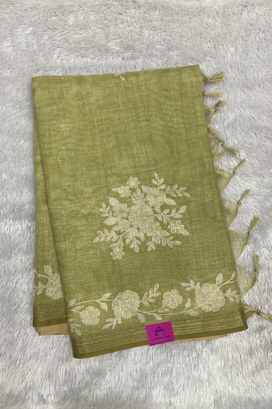 MADAVI LINEN TISSUE SAREE SWS326- Green