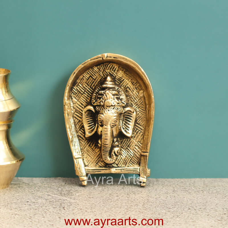 Brass Ganesh on Soop Moram Muram Rice Cleaner Chhath Wall Hanging - 4 Inch Height