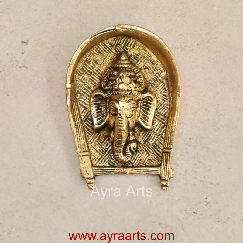 Brass Ganesh on Soop Moram Muram Rice Cleaner Chhath Wall Hanging - 4 Inch Height