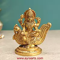 Brass Idol Hindu Goddess Gayatri Mata Devi Sitting on Swan Savitri  Mother of Vedas for Puja Mandir Temple - 4.5 inch height