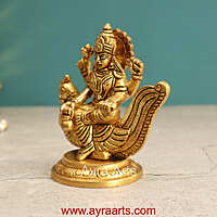 Brass Idol Hindu Goddess Gayatri Mata Devi Sitting on Swan Savitri  Mother of Vedas for Puja Mandir Temple - 4.5 inch height