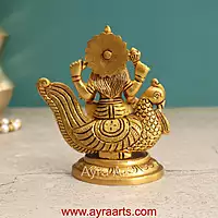 Brass Idol Hindu Goddess Gayatri Mata Devi Sitting on Swan Savitri  Mother of Vedas for Puja Mandir Temple - 4.5 inch height