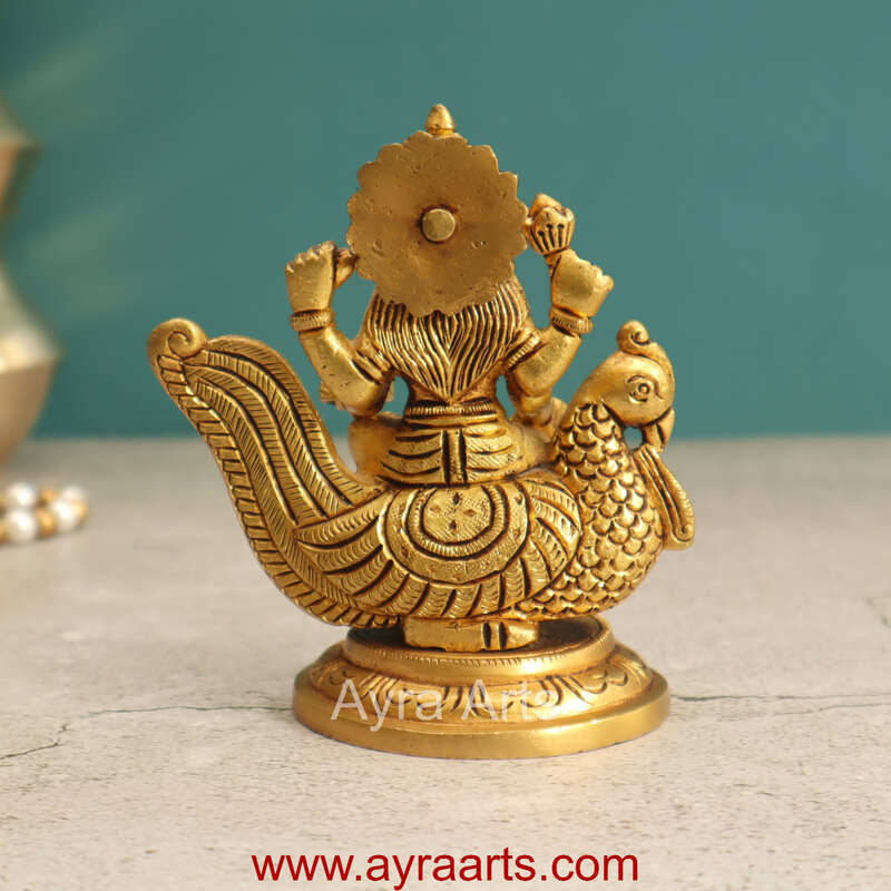 Brass Idol Hindu Goddess Gayatri Mata Devi Sitting on Swan Savitri  Mother of Vedas for Puja Mandir Temple - 4.5 inch height