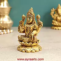Brass Fine Art Lakshmi Sitting On Lotus Base - 4 Inch Height