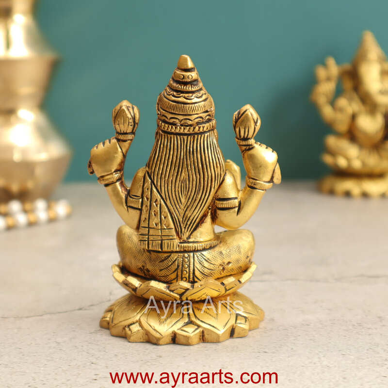 Brass Fine Art Lakshmi Sitting On Lotus Base - 4 Inch Height