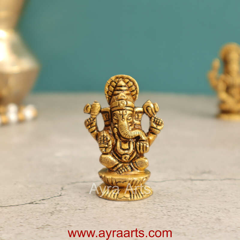 Elegant Brass Ganesha Idol - 2 Inch Height
