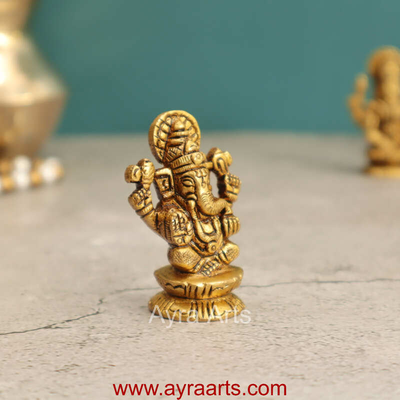 Elegant Brass Ganesha Idol - 2 Inch Height