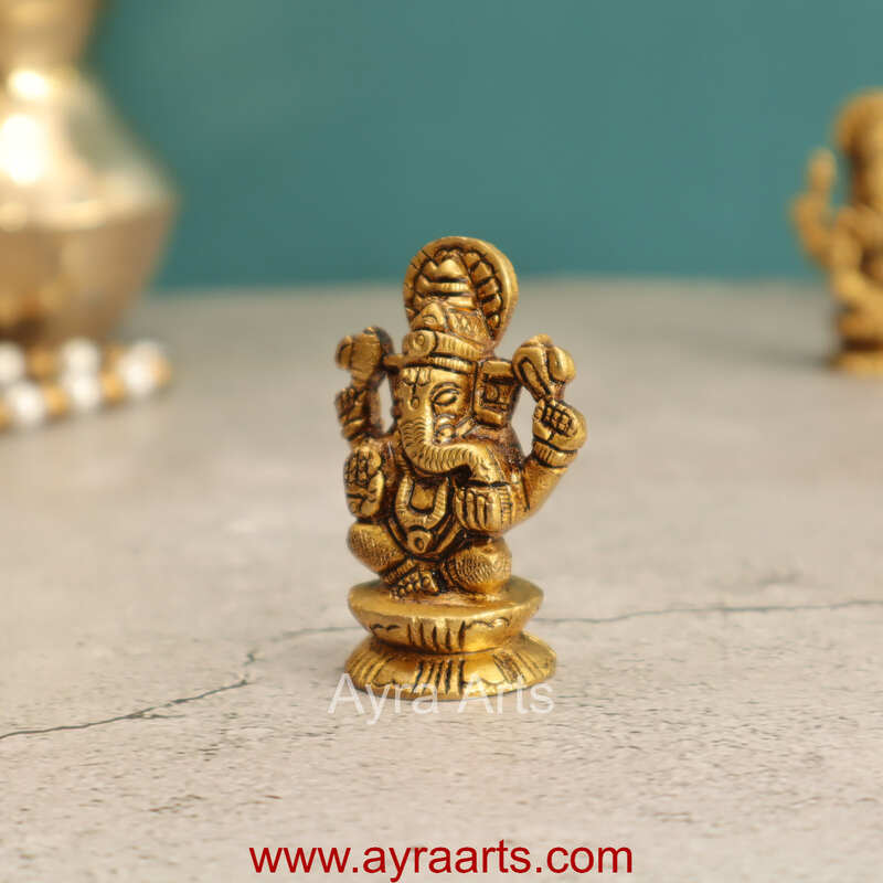 Elegant Brass Ganesha Idol - 2 Inch Height