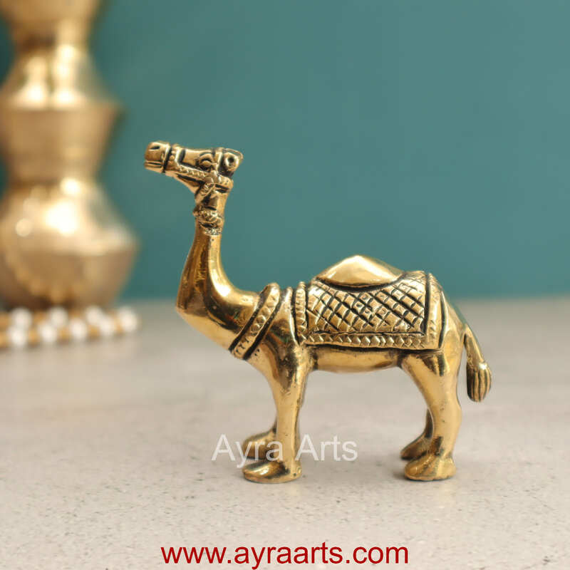 Brass Standing Camel Statue Vastu Recommended Showpiece - 4 Inch Height