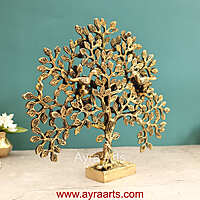 Brass Kalpavriksh Tree with Birds - 11 inch Height | Auspicious Brass Sculpture for Positive Vibes