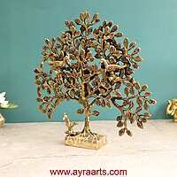 Brass Kalpavriksh Tree with Birds - 11 inch Height | Auspicious Brass Sculpture for Positive Vibes