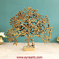 Brass Kalpavriksh Tree with Birds - 11 inch Height | Auspicious Brass Sculpture for Positive Vibes