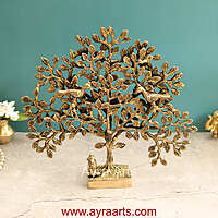 Brass Kalpavriksh Tree with Birds - 11 inch Height | Auspicious Brass Sculpture for Positive Vibes