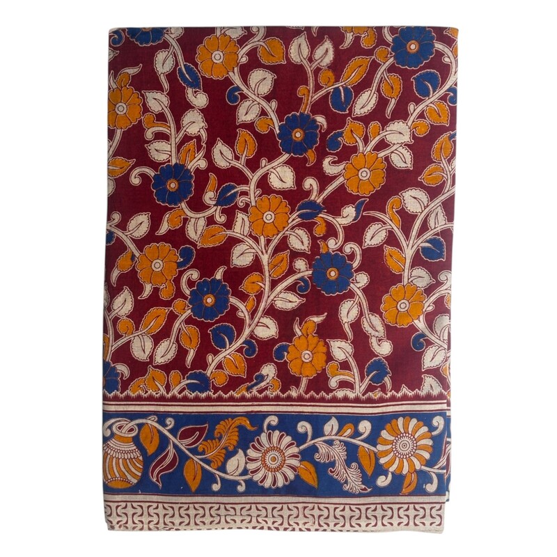 Zora Cotton Kalamkari - KL-03 -Maroon Flowers
