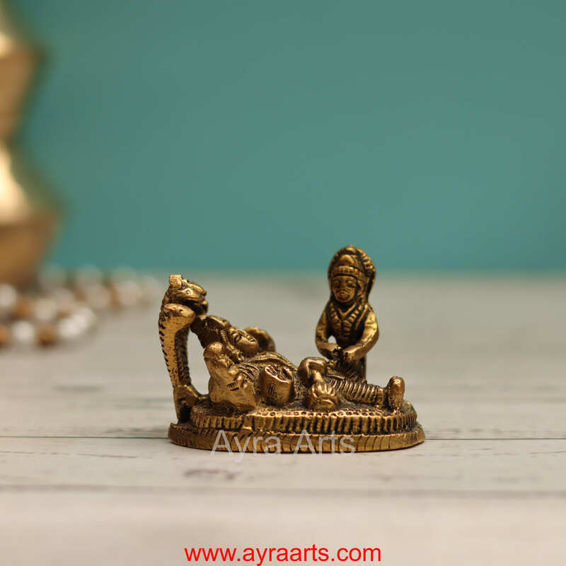 Brass Vishnu Narayan Resting on Sheshnag with Lakshmi - 2.5 inch Length