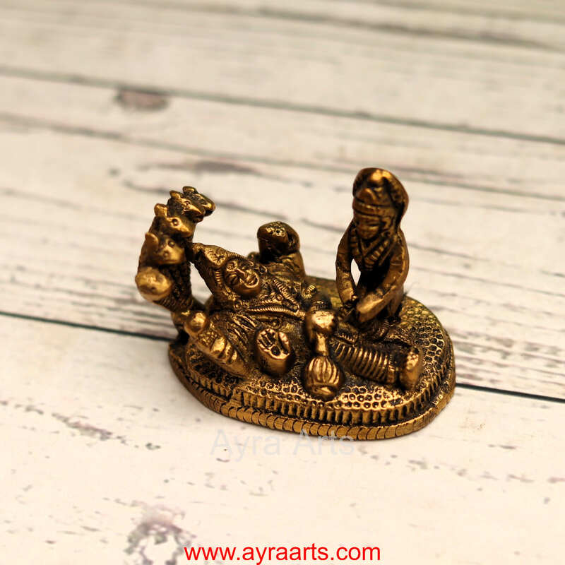 Brass Vishnu Narayan Resting on Sheshnag with Lakshmi - 2.5 inch Length